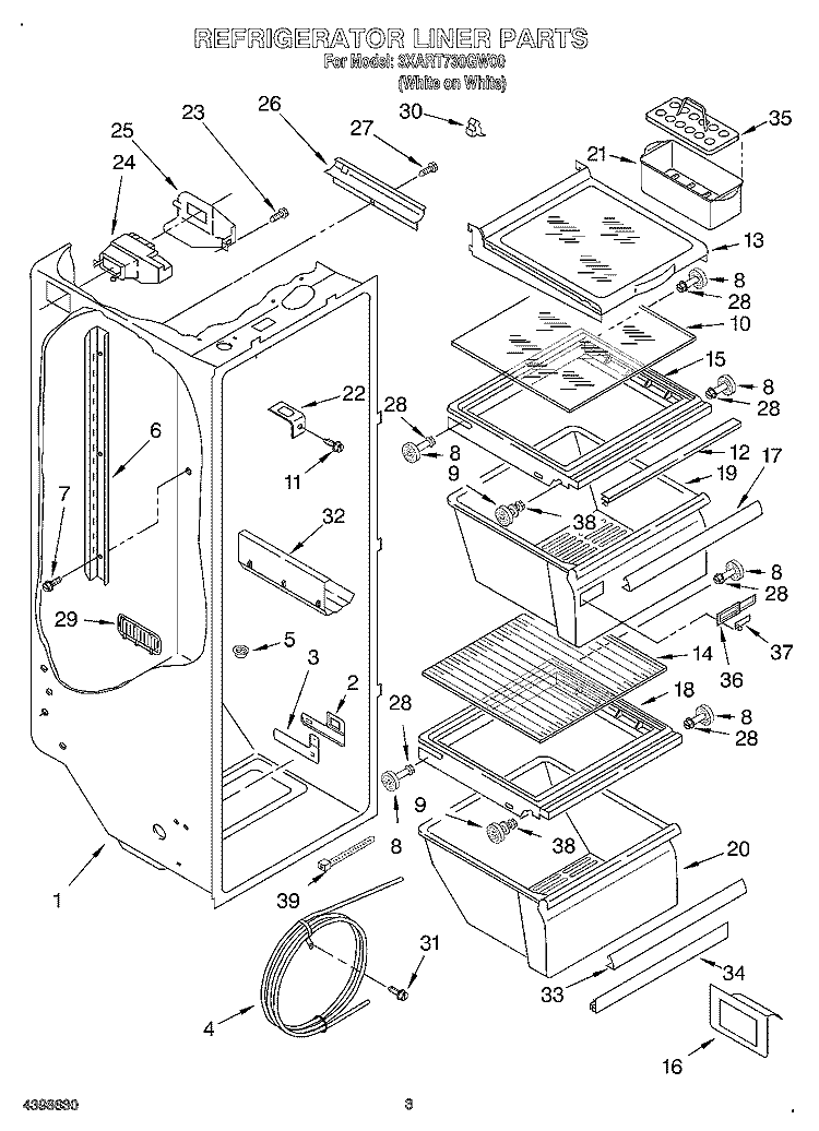 REFRIGERATOR LINER Diagram and Parts List for 3XART730GW00  Whirlpool Refrigerator