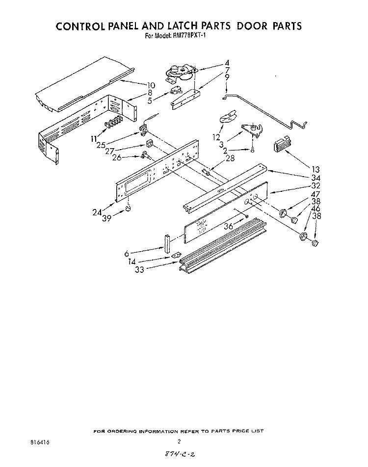 CONTROL PANEL AND LATCH, DOOR Diagram and Parts List for RM778PXT1  Whirlpool Microwave Oven Combo