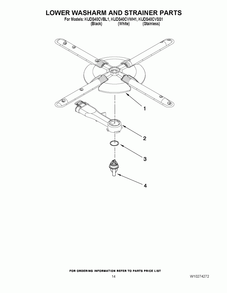 LOWER WASHARM AND STRAINER PARTS Diagram and Parts List for KUDS40CVSS1  KitchenAid Dishwasher