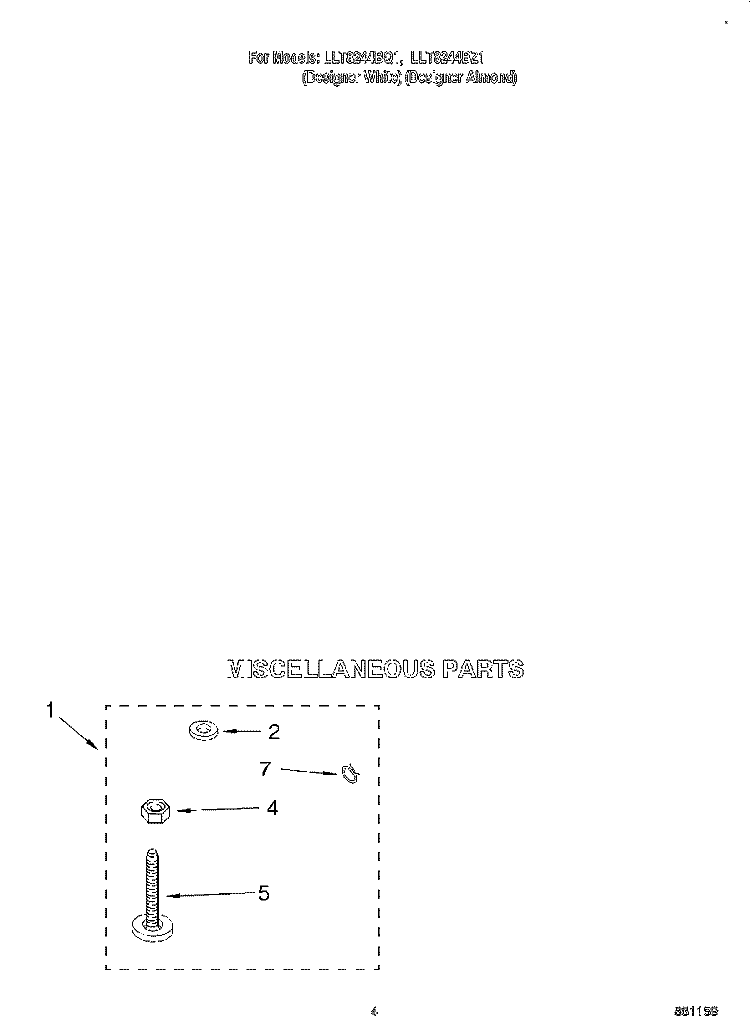 MISCELLANEOUS Diagram and Parts List for LLT8244BZ1  Whirlpool Washer