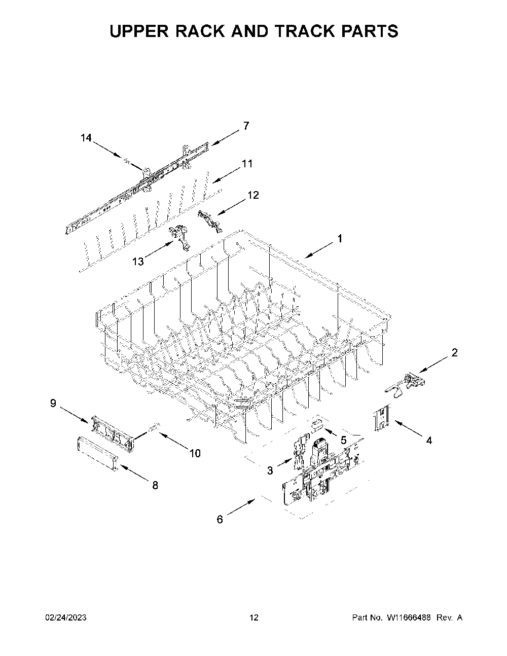 Upper Rack And Track Parts Diagram and Parts List for KDTM704LPA1  KitchenAid Dishwasher