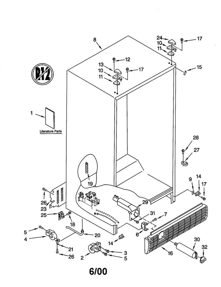 Cabinet Diagram and Parts List for GD22DFXFT0  Whirlpool Refrigerator
