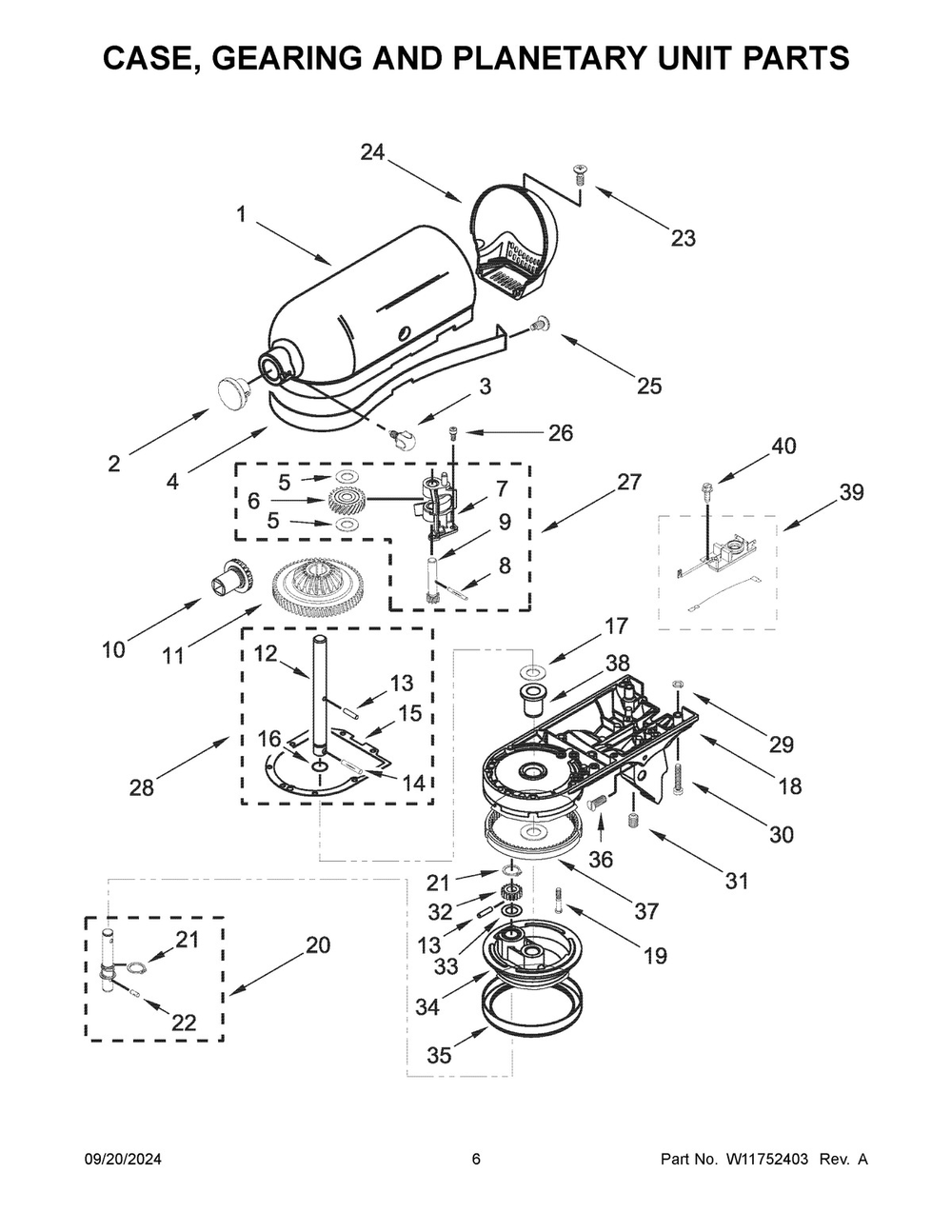 04 - Case, Gearing And Planetary Unit Parts Diagram and Parts List for 5KSM180LEELB5  Whirlpool Mixer