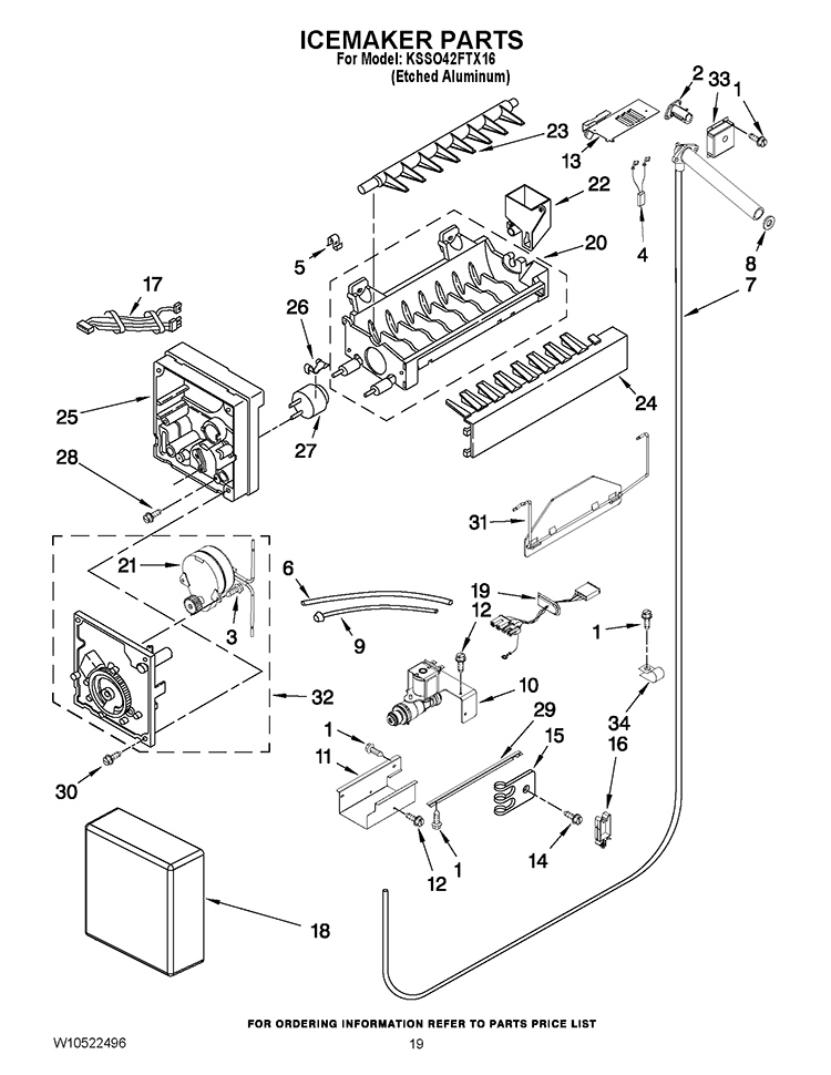 ICEMAKER PARTS Diagram and Parts List for KSSO42FTX16  KitchenAid Refrigerator