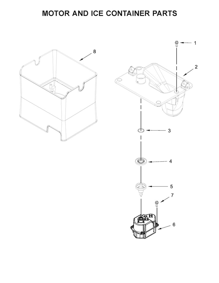 Motor And Ice Container Parts Diagram and Parts List for KFIV29PCMS02  KitchenAid Refrigerator