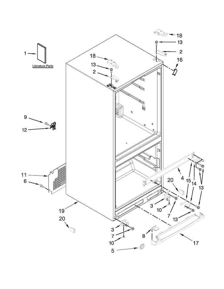 Cabinet Parts Diagram and Parts List for WRF560SFYB05  Whirlpool Refrigerator