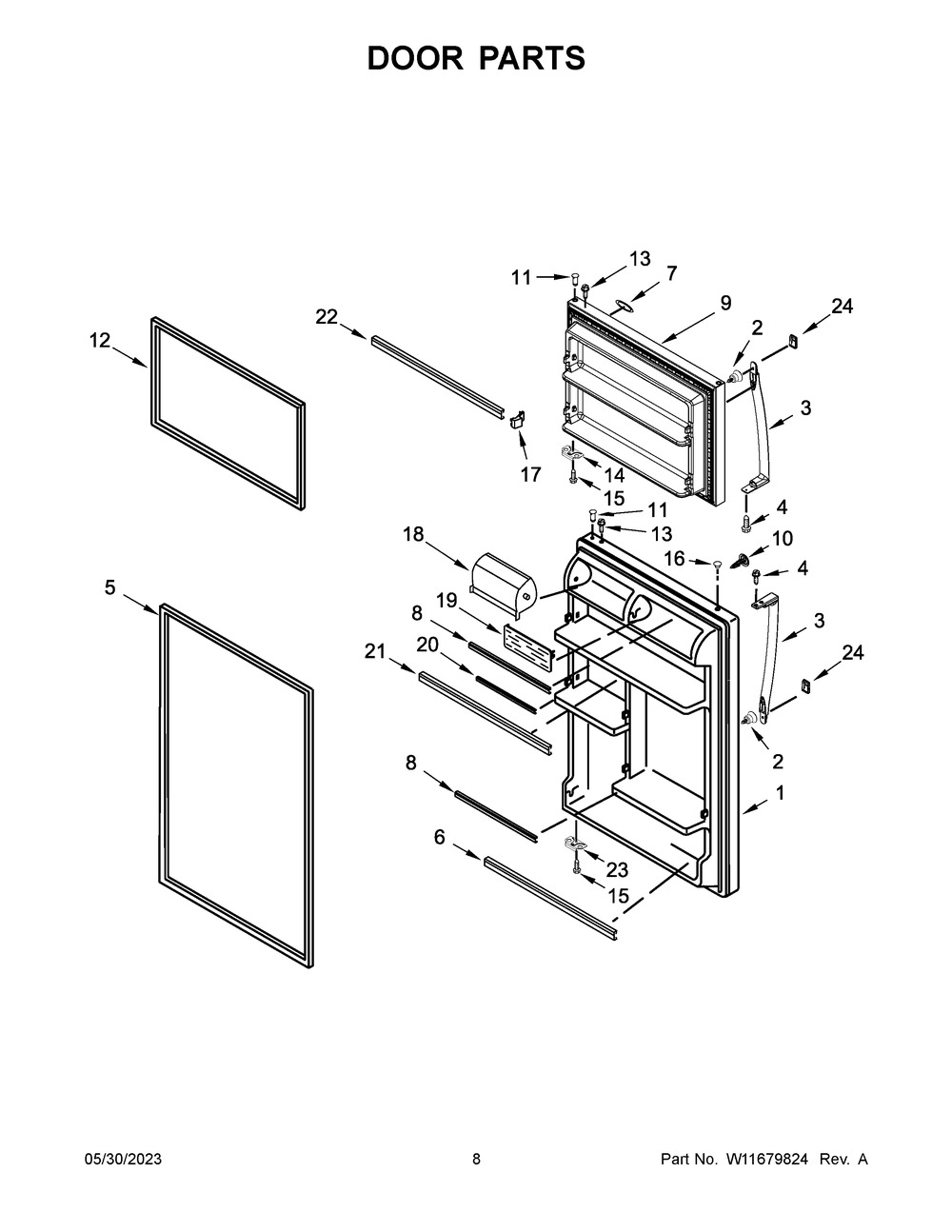 Door Parts Diagram and Parts List for WRT138FFDB03  Whirlpool Refrigerator