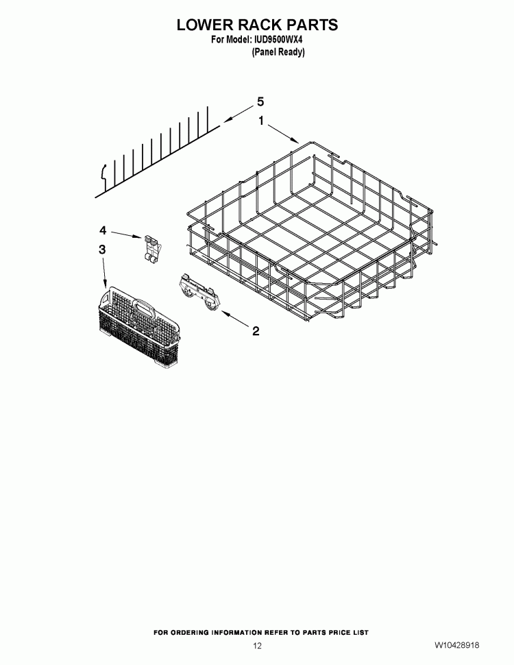 LOWER RACK PARTS Diagram and Parts List for IUD9500WX4  Whirlpool Dishwasher