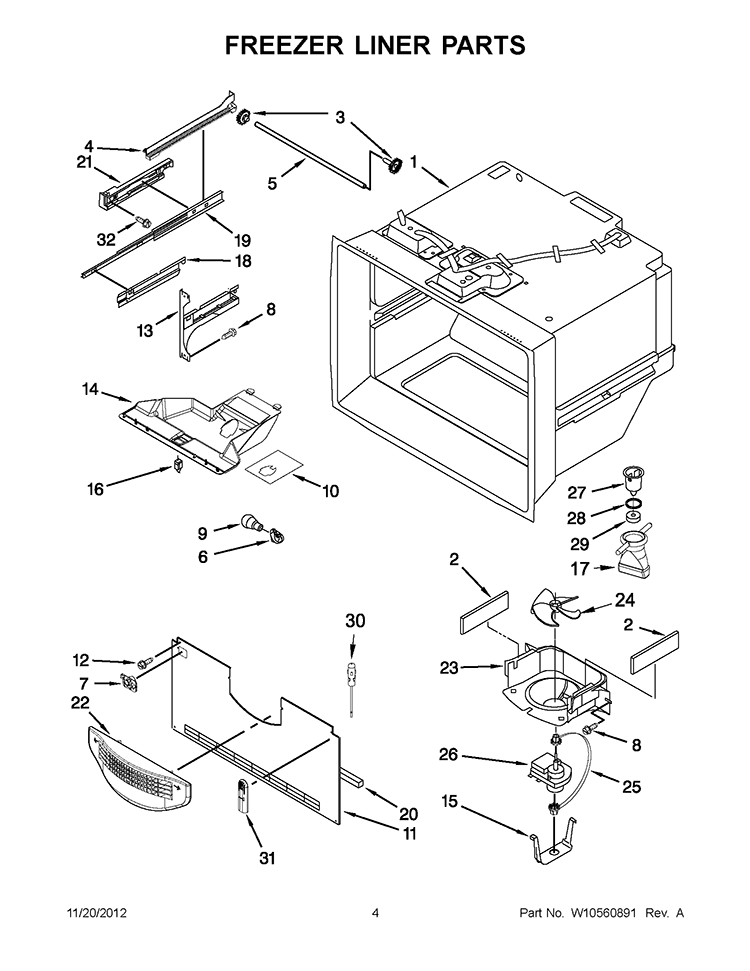 FREEZER LINER PARTS Diagram and Parts List for KBRS19KTBL7  KitchenAid Refrigerator
