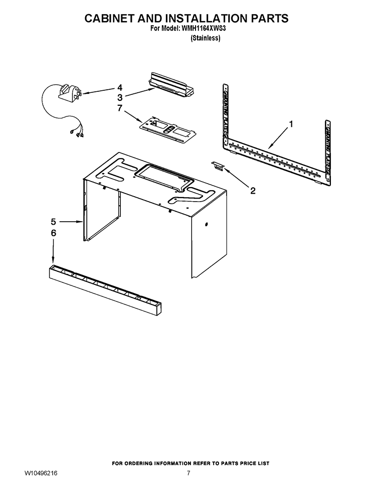 CABINET AND INSTALLATION PARTS Diagram and Parts List for WMH1164XWS3  Whirlpool Microwave