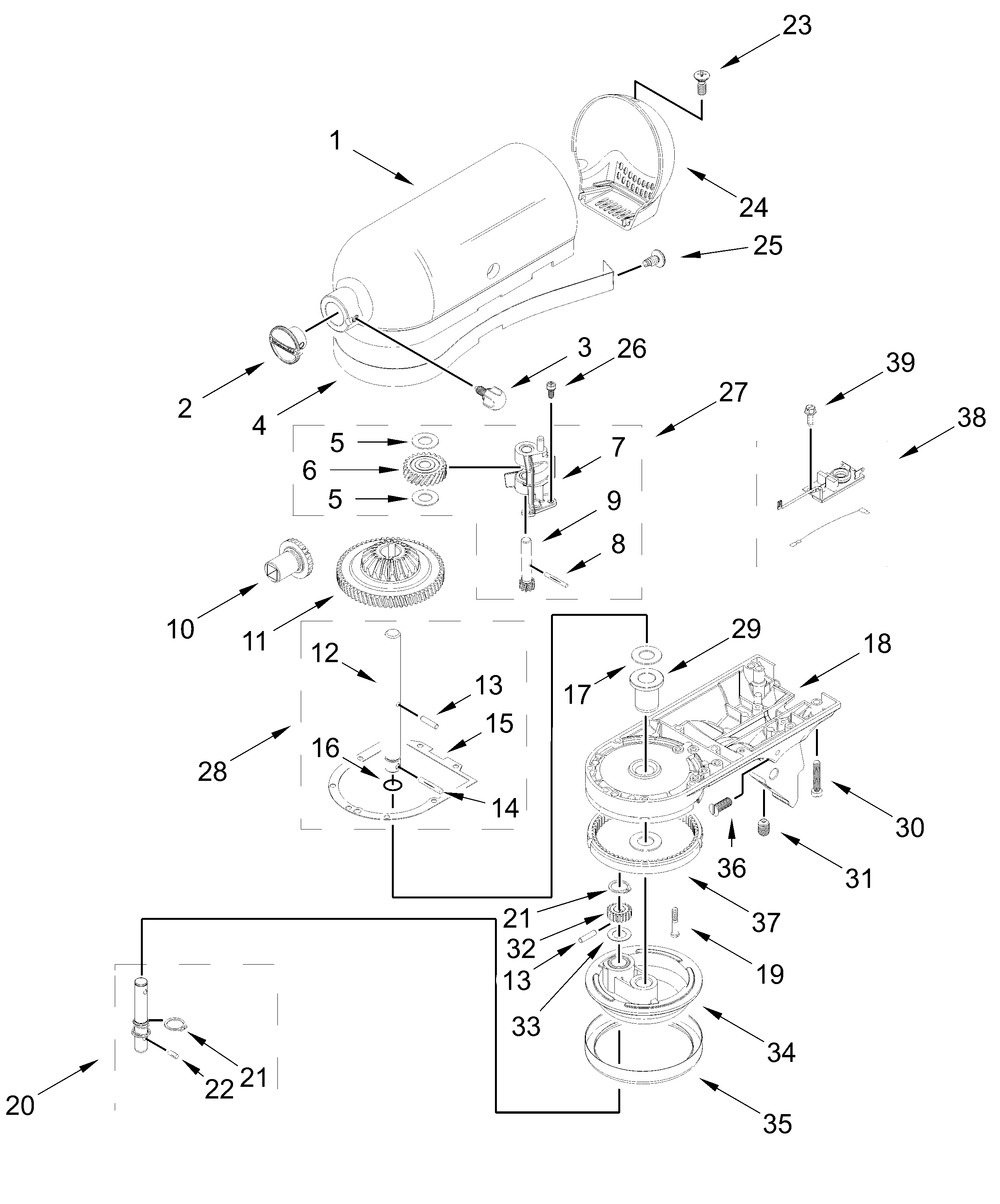 Case, Gearing And Planetary Unit Parts Diagram and Parts List for 5KSM195PSABM6 5KSM195PSABT6-5KSM195PSAMI6 Whirlpool Mixer