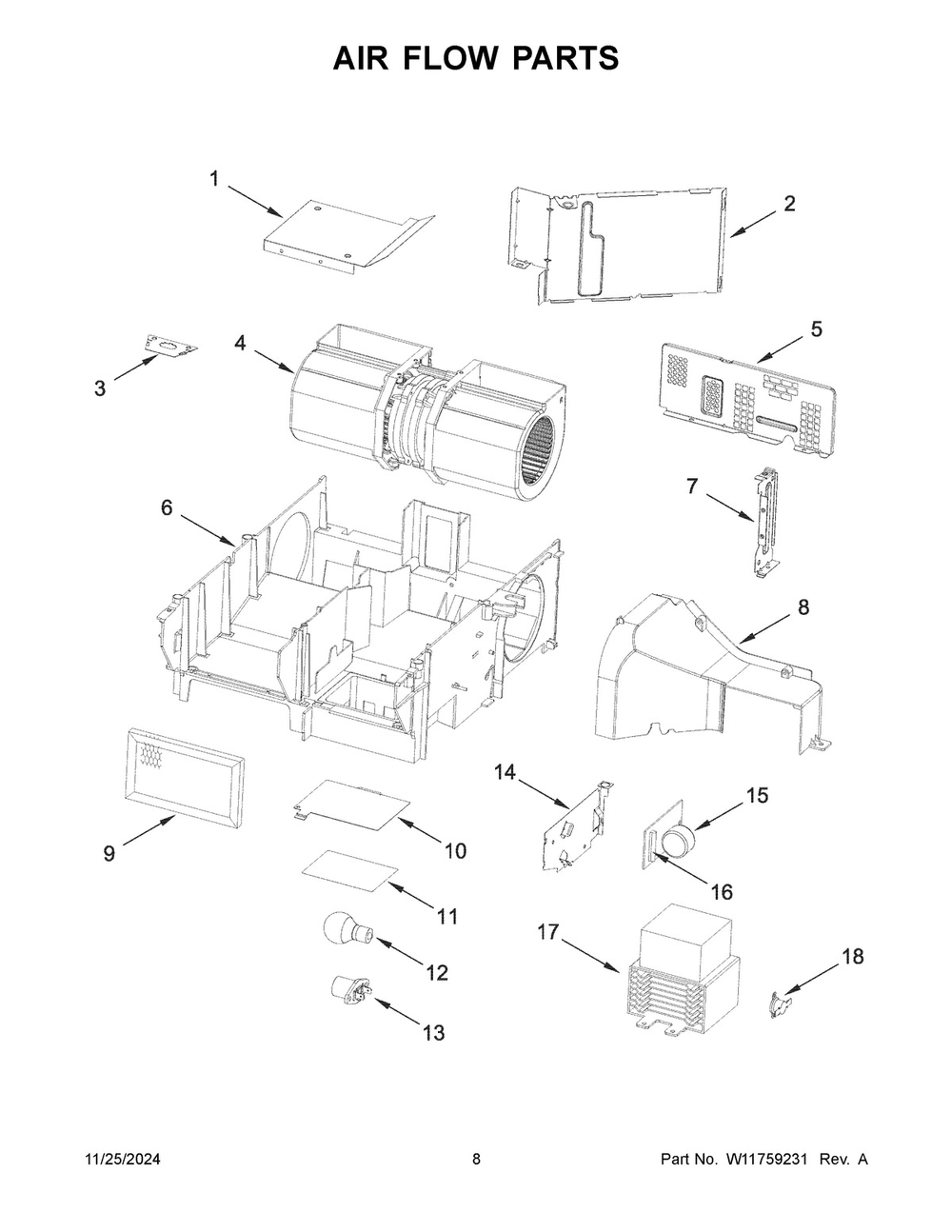 05 - Air Flow Parts Diagram and Parts List for UMV1170LW04  Whirlpool Microwave