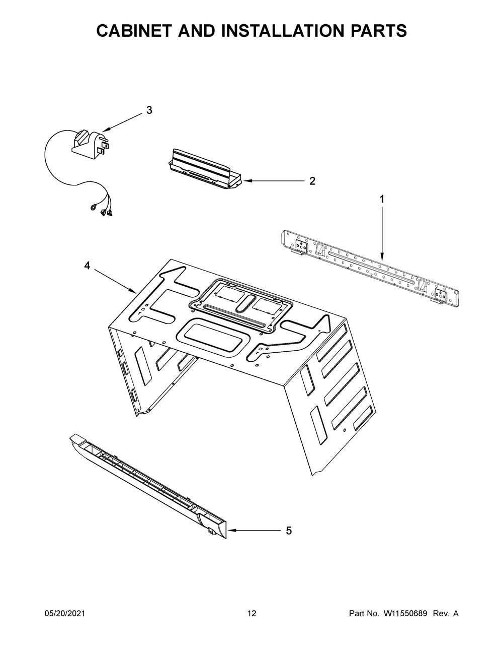 Cabinet And Installation Parts Diagram and Parts List for YKMHS120EBS07  Whirlpool Microwave Oven Combo