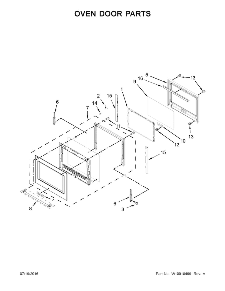 Oven Door Parts Diagram and Parts List for KOCE500ESS05  KitchenAid Microwave