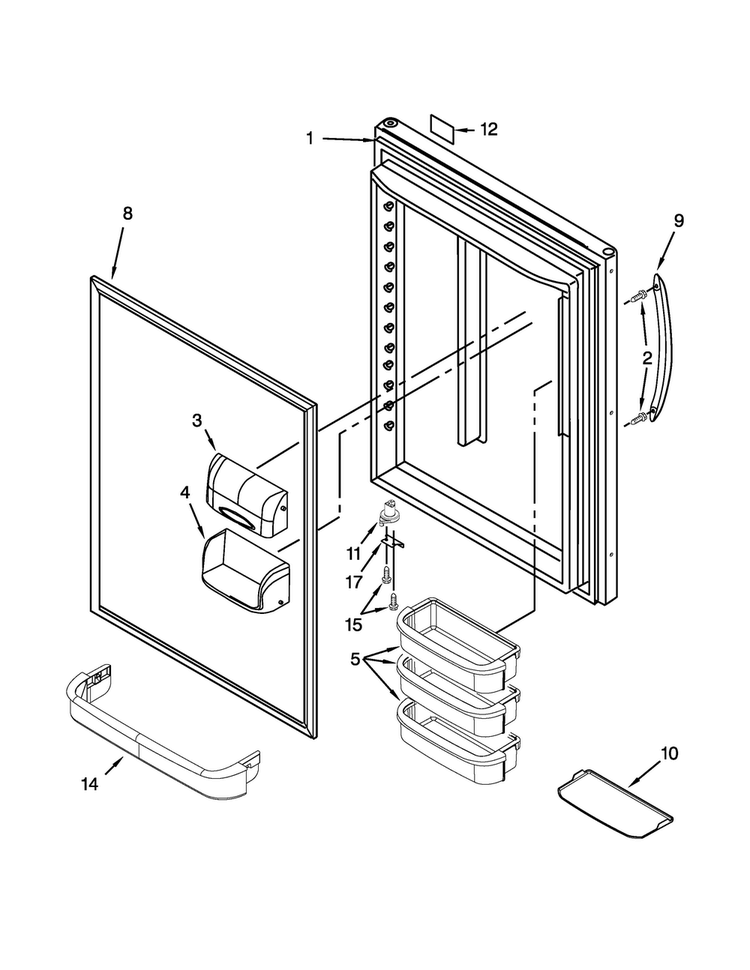 Refrigerator Door Parts Diagram and Parts List for KBLS22KCMS00  KitchenAid Refrigerator