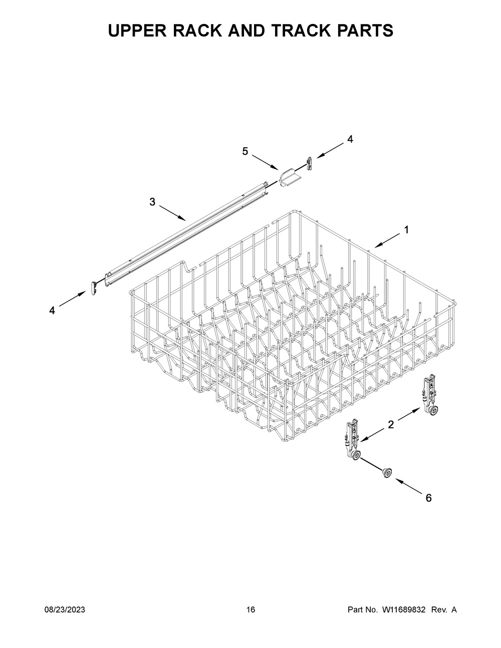 Upper Rack And Track Parts Diagram and Parts List for WDF332PAMB0  Whirlpool Dishwasher