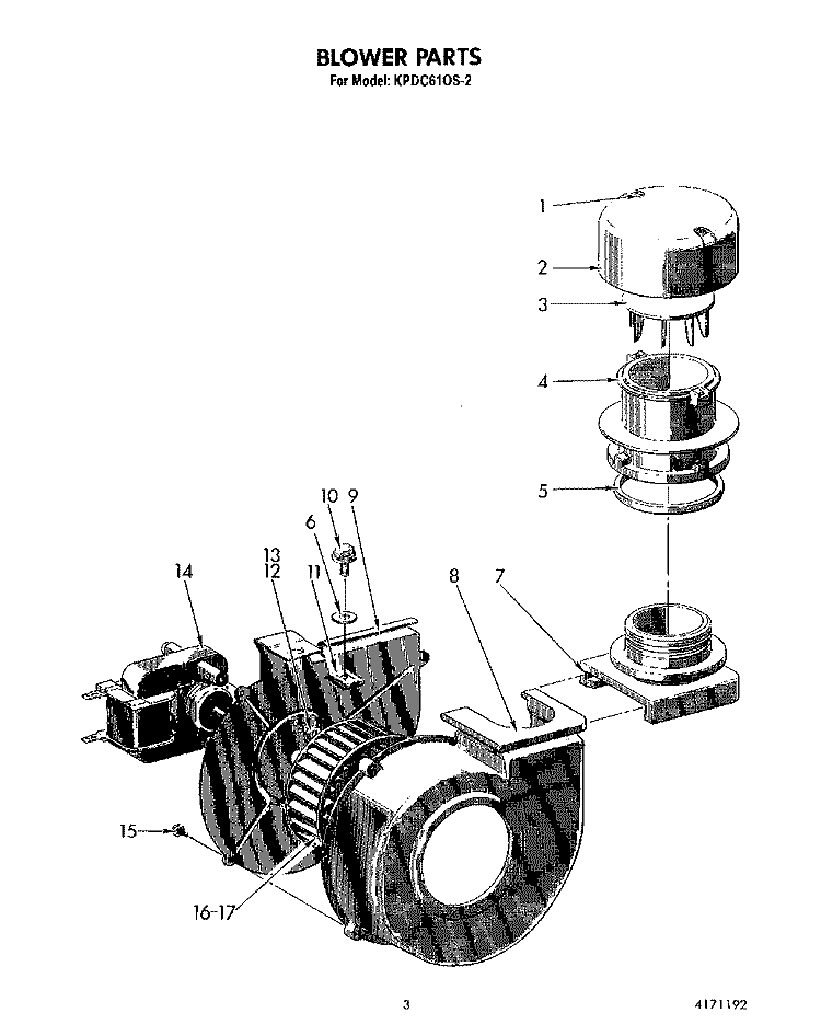 BLOWER Diagram and Parts List for KPDC610S2  KitchenAid Dishwasher