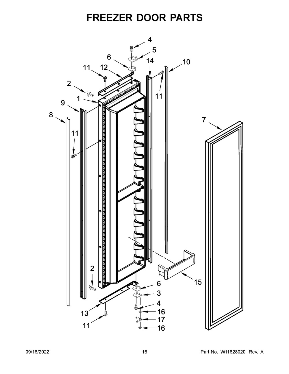 Freezer Door Parts Diagram and Parts List for KBSN702MPA00  KitchenAid Refrigerator