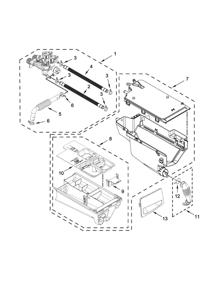 Dispenser Parts Diagram and Parts List for WFW90HEFC0  Whirlpool Washer