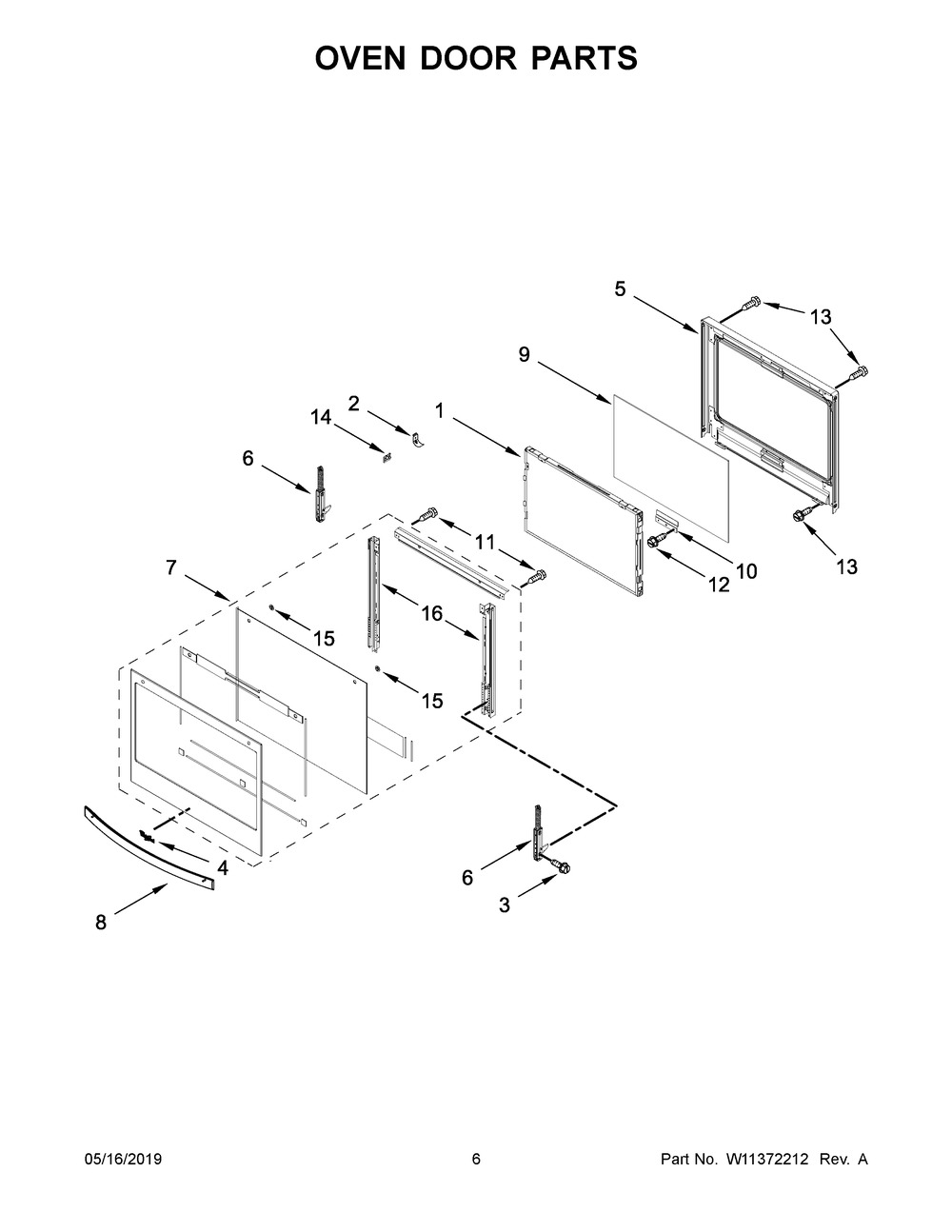 Oven Door Parts Diagram and Parts List for WOC75EC7HS03  Whirlpool Microwave Oven Combo