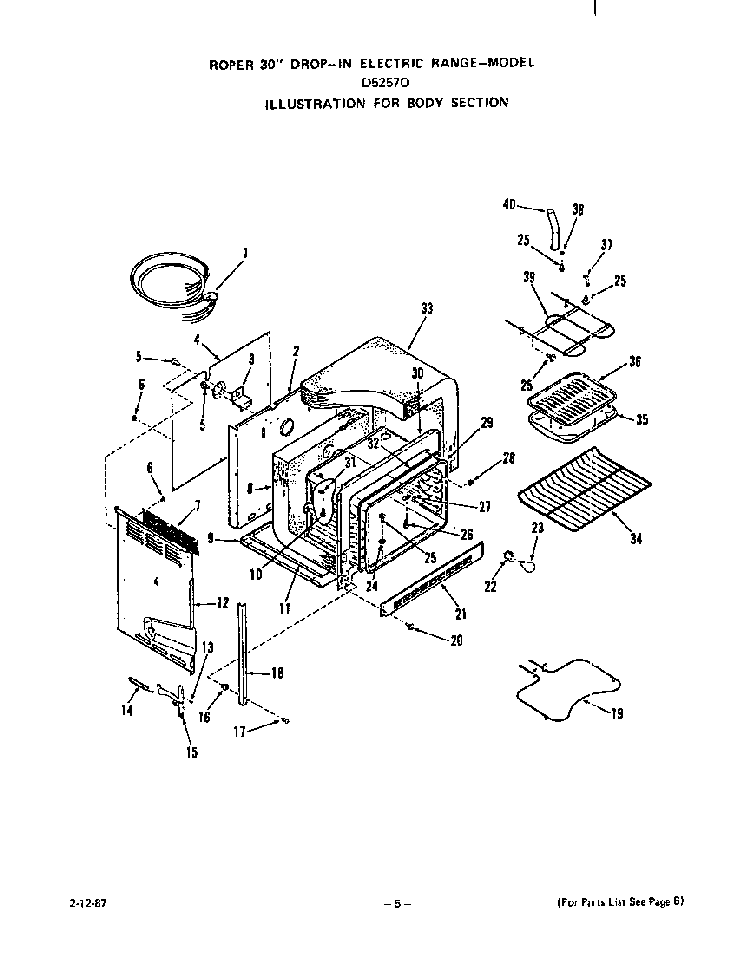 Body Diagram and Parts List for D5757*0  Roper Range