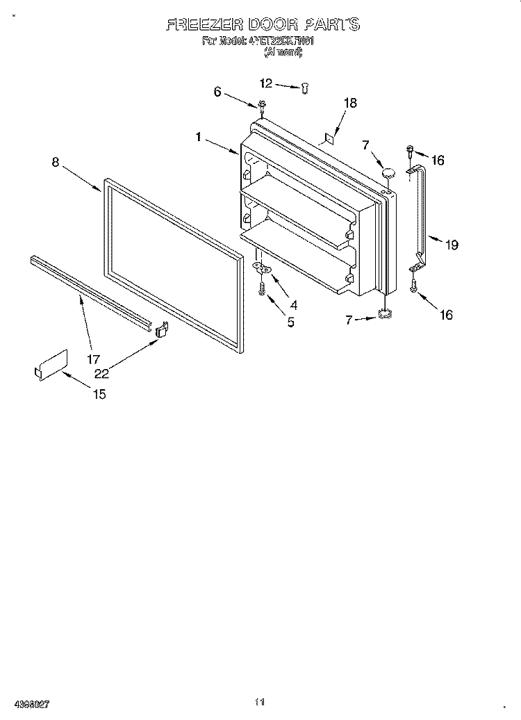 FREEZER DOOR, LIT/OPTIONAL Diagram and Parts List for 4YET22DKFN01  Whirlpool Refrigerator