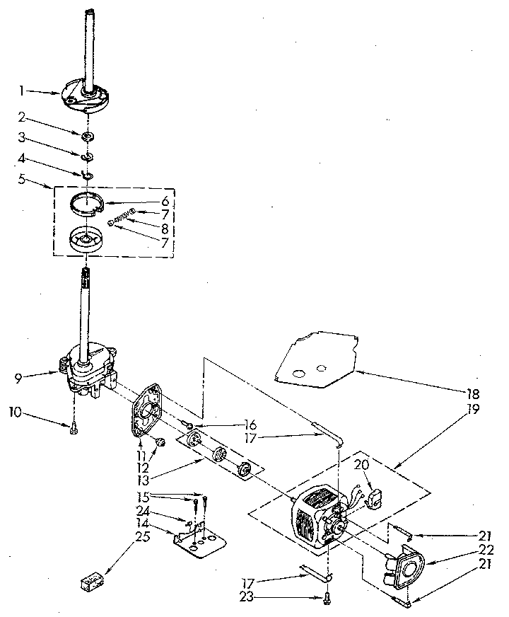 Brake, Clutch, Gearcase, Motor And Pump Diagram and Parts List for LA5300XSM1  Whirlpool Washer