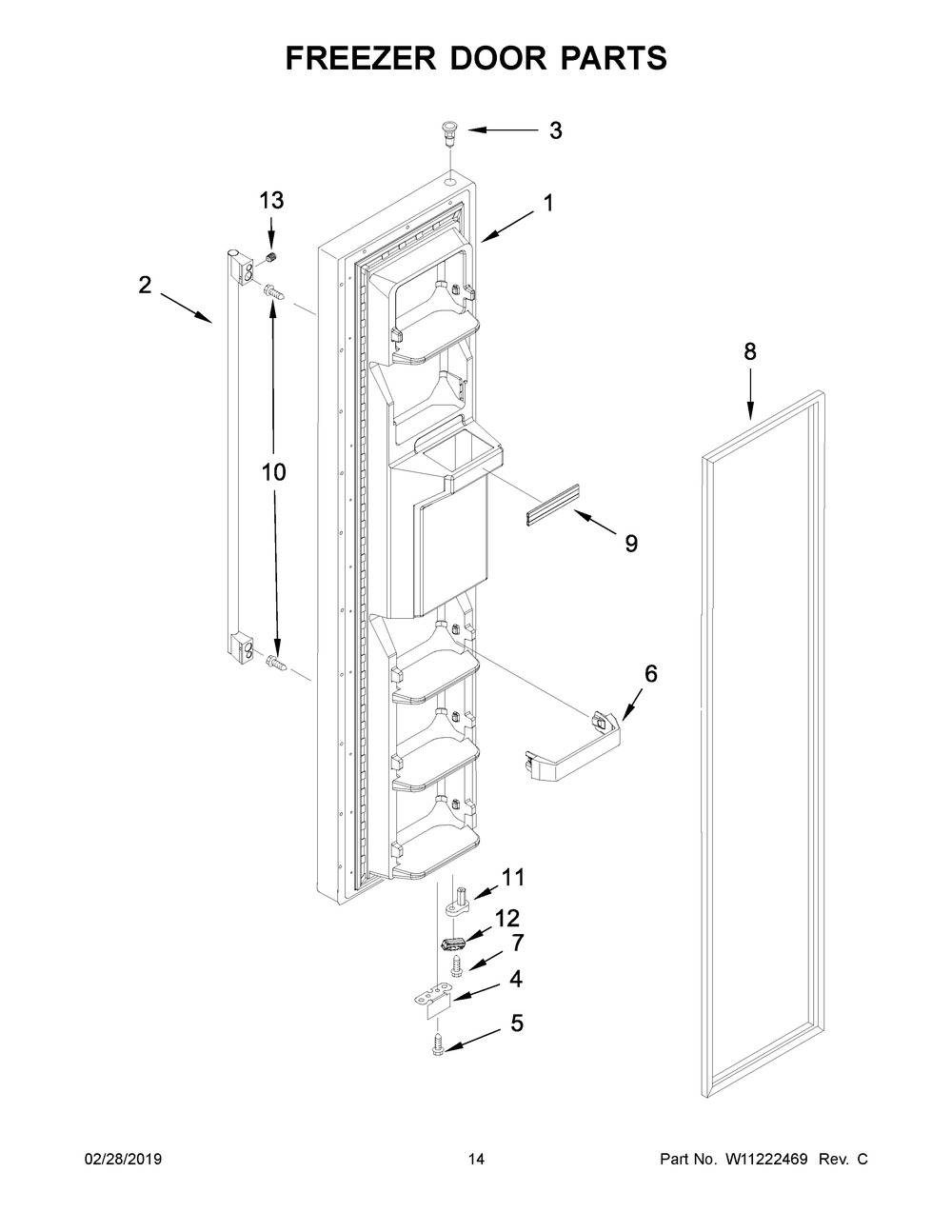 Freezer Door Parts Diagram and Parts List for IRS335SDHM00  Whirlpool Refrigerator