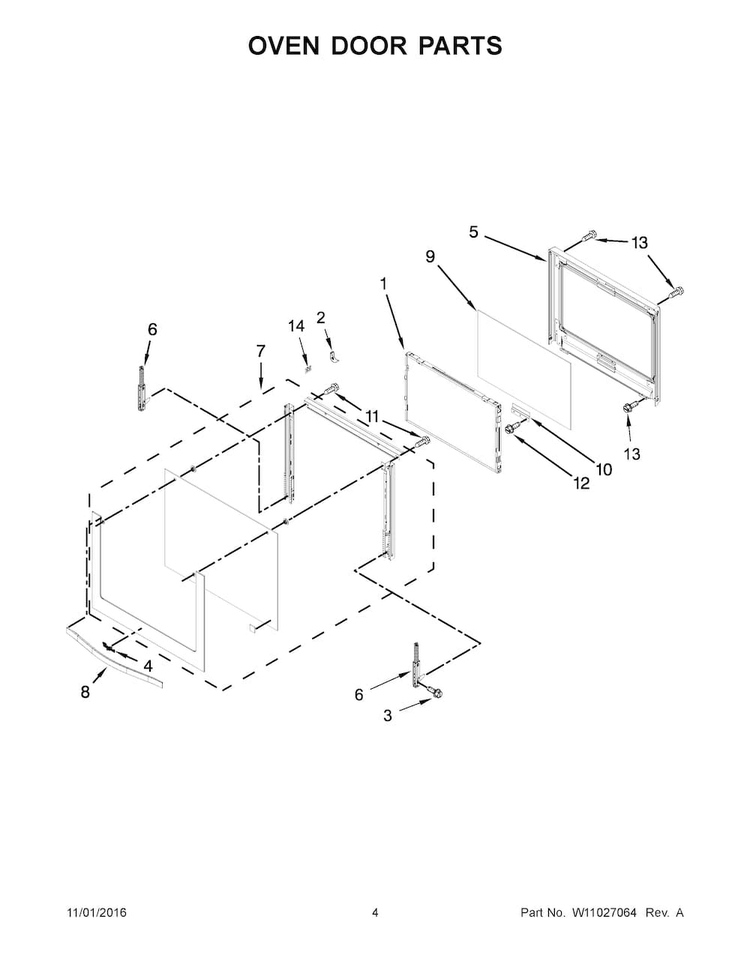 Oven Door Parts Diagram and Parts List for WOS51EC0AS04  Whirlpool Wall Oven