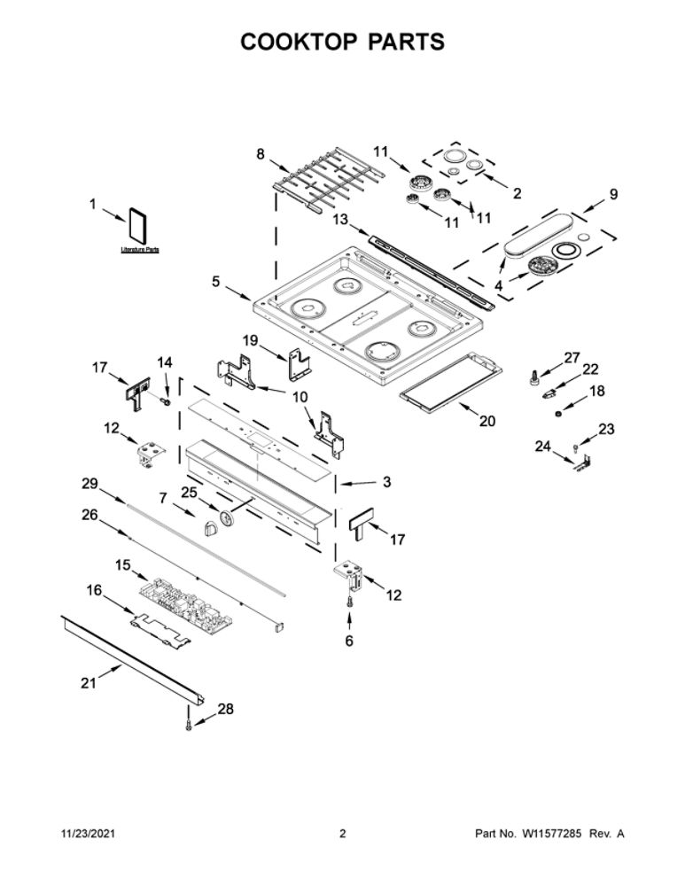 Cooktop Parts Diagram and Parts List for WEG750H0HW2  Whirlpool Range