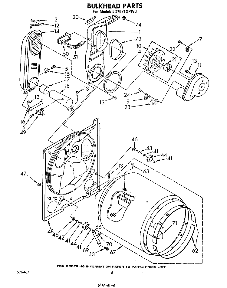 BULKHEAD Diagram and Parts List for LG7681XPW0  Whirlpool Dryer