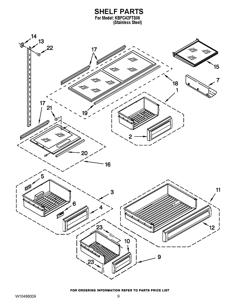 SHELF PARTS Diagram and Parts List for KBFC42FTS05  KitchenAid Refrigerator