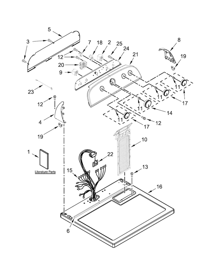 Top And Console Parts Diagram and Parts List for WED4915EW1  Whirlpool Dryer