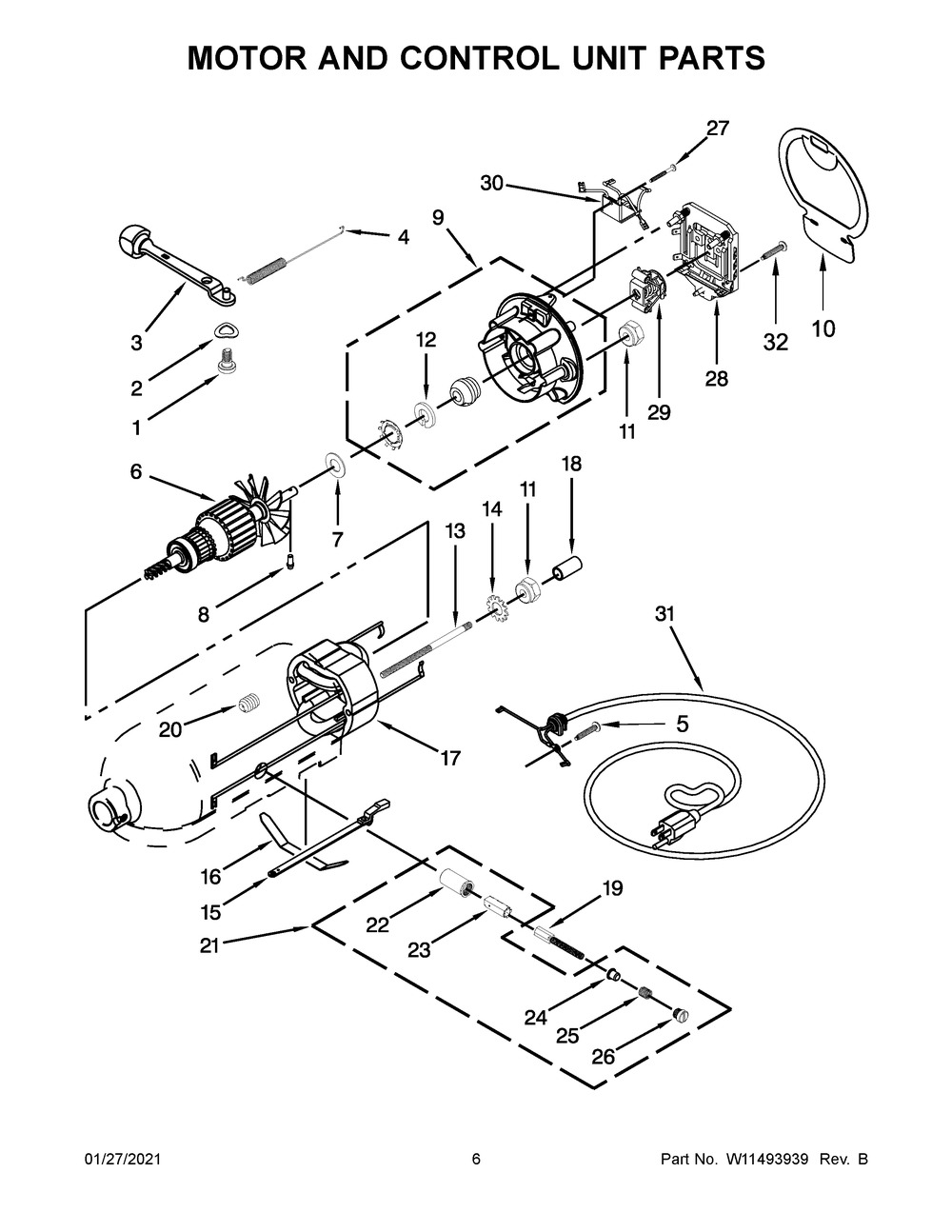Motor And Control Unit Parts Diagram and Parts List for 5KSM156QPEPP4  Whirlpool Mixer