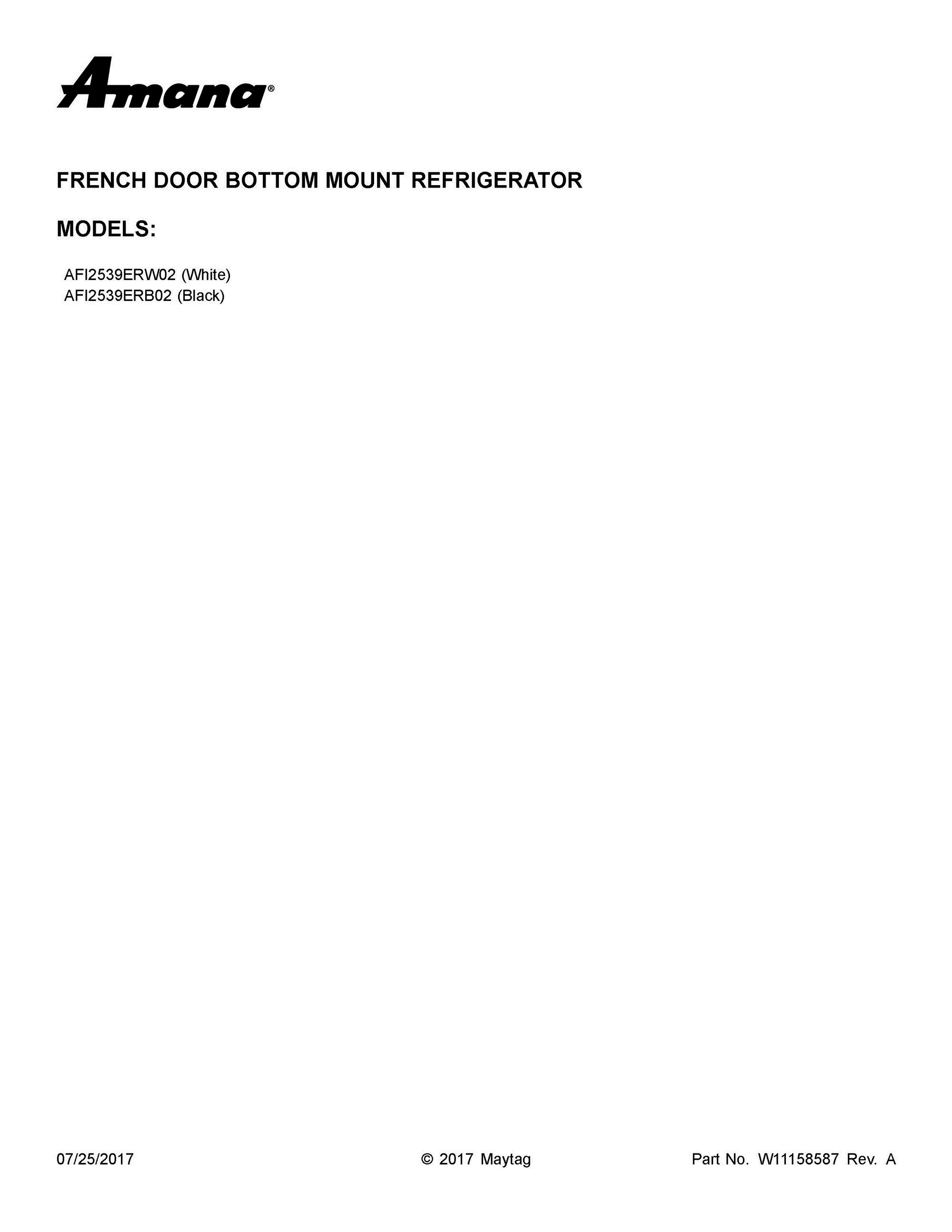01 - COVER SHEET Diagram and Parts List for AFI2539ERW02  Whirlpool Refrigerator