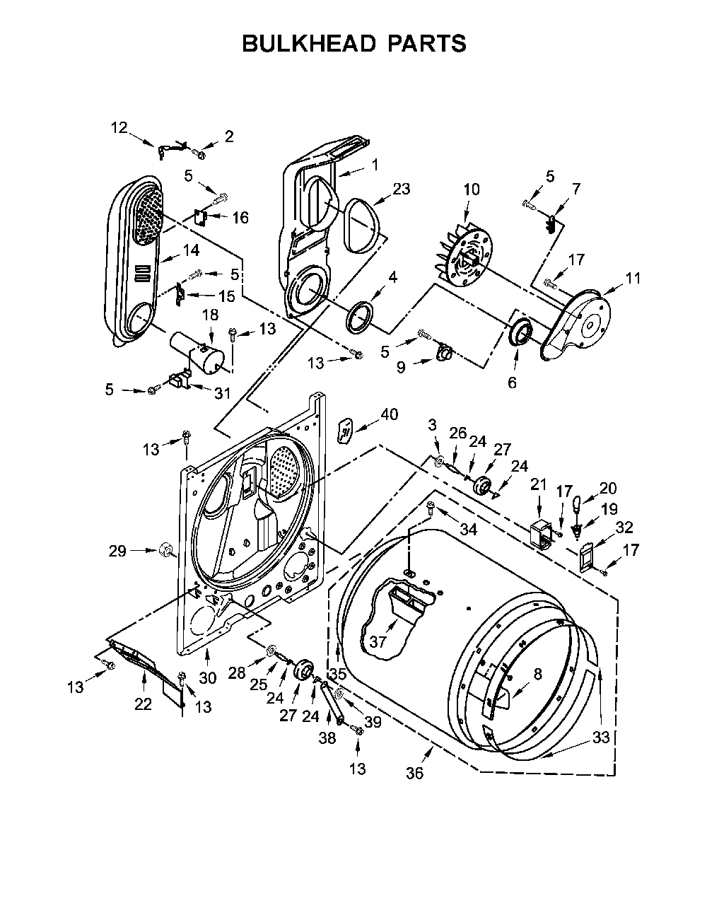 Bulkhead parts Diagram and Parts List for 110C72442512  Kenmore Dryer