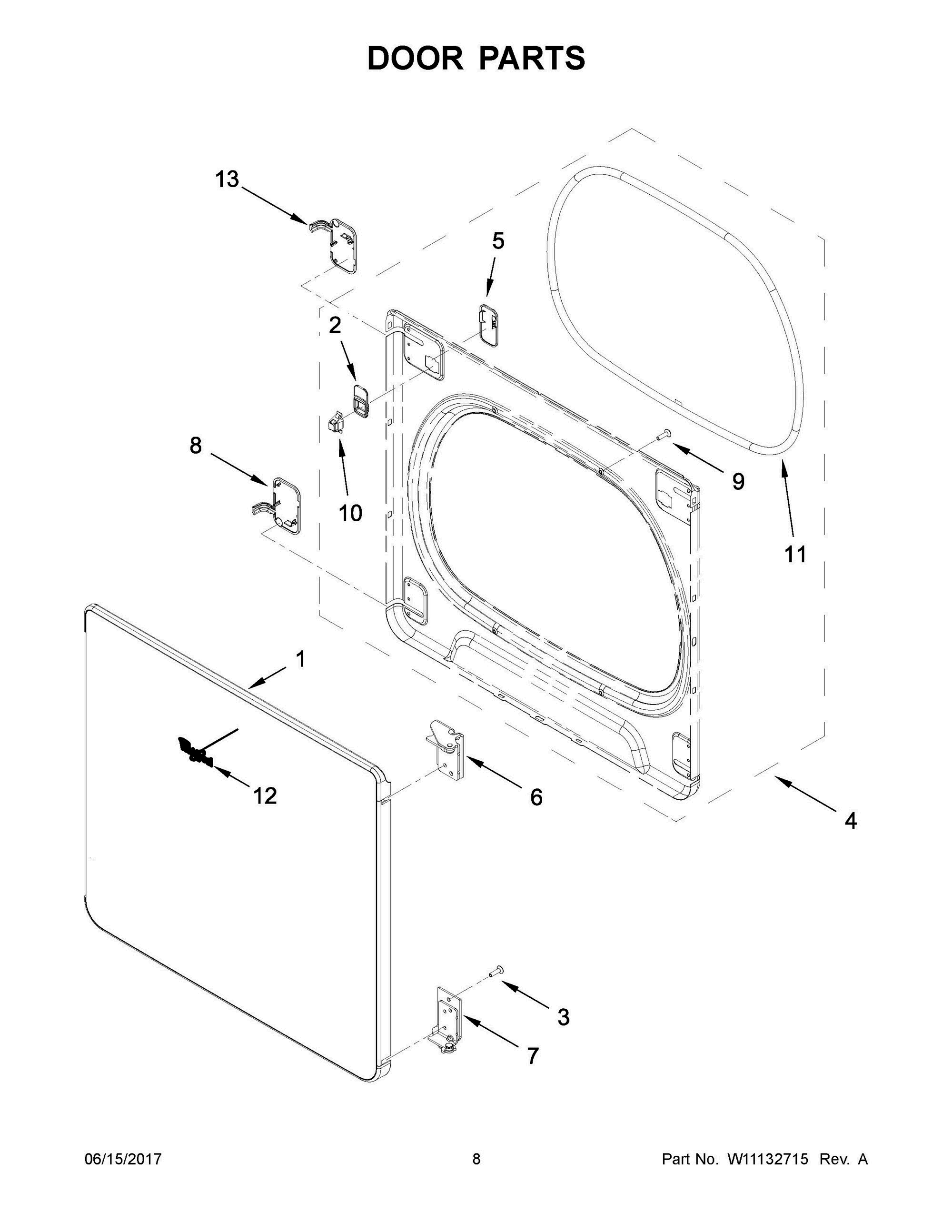 05 - DOOR PARTS Diagram and Parts List for WED8000DW4  Whirlpool Dryer