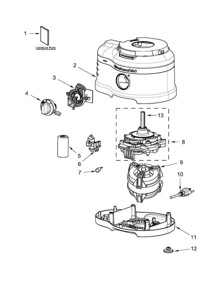 Motor And Housing Unit Parts Diagram and Parts List for KJA16A3ANA  KitchenAid Food Processor