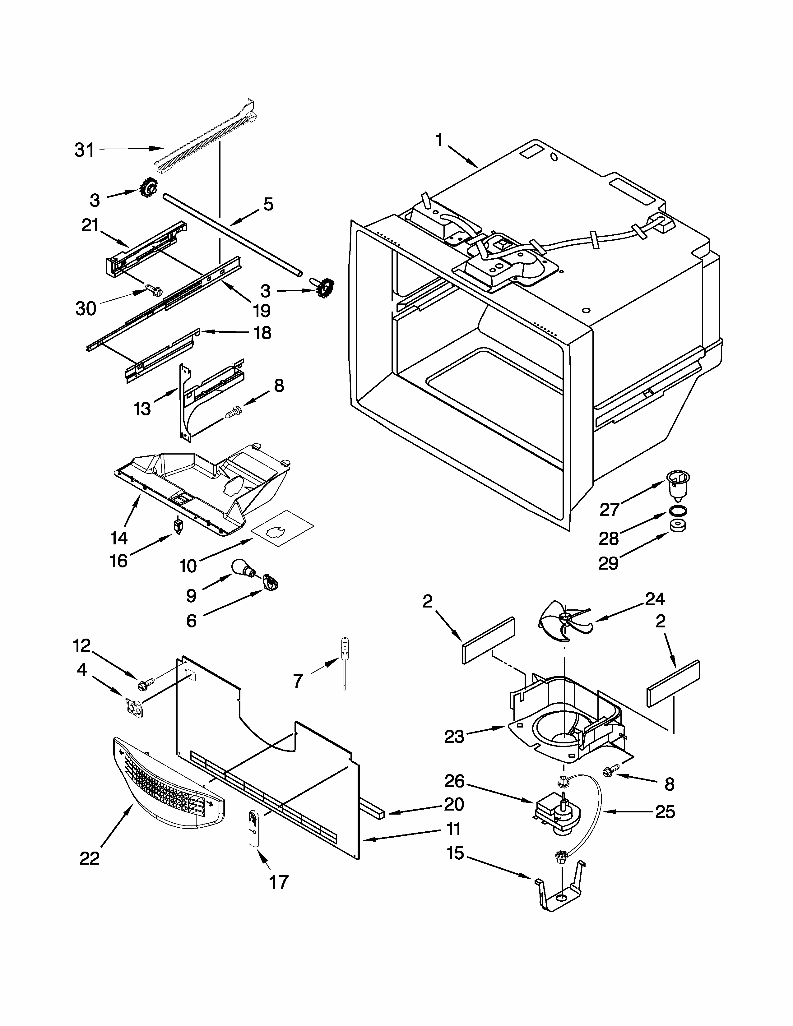Freezer Liner Parts Diagram and Parts List for 59669353010  Kenmore Refrigerator