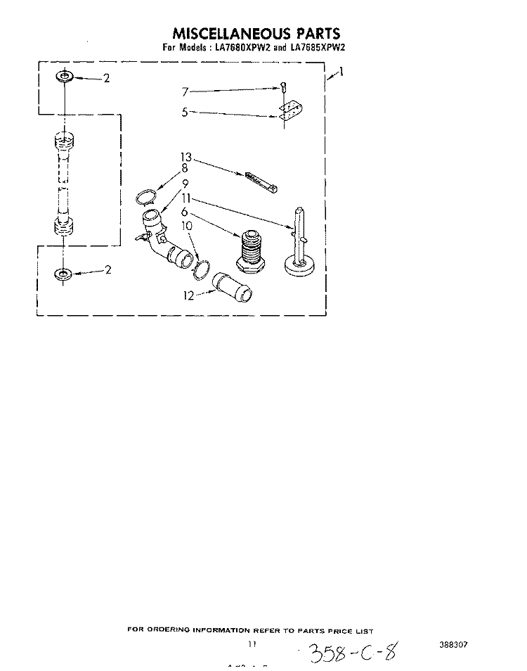 MISCELLANEOUS , LITERATURE AND OPTIONAL Diagram and Parts List for LA7680XPW2  Whirlpool Washer