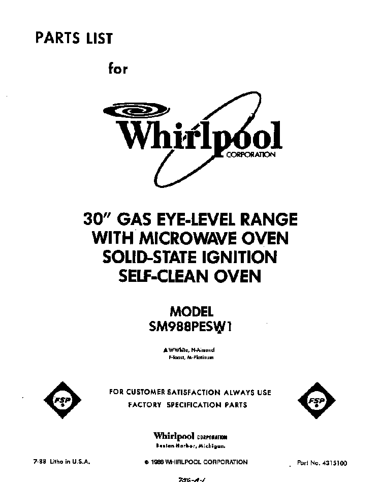 Body Diagram and Parts List for D9757W0  Roper Range