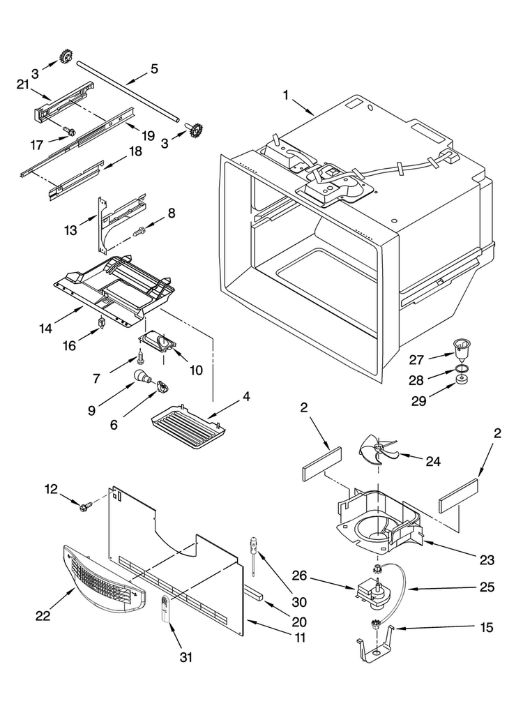 Freezer Liner Parts Diagram and Parts List for KBFS25ETBL11  KitchenAid Refrigerator