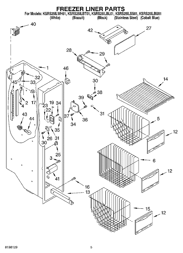 FREEZER LINER PARTS Diagram and Parts List for KSRS25ILBL01  KitchenAid Refrigerator