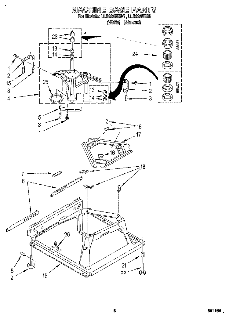 MACHINE BASE Diagram and Parts List for LLR8245BN1  Whirlpool Washer