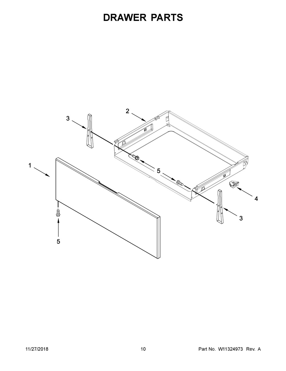 Drawer Parts Diagram and Parts List for WEG515S0FV2  Whirlpool Range
