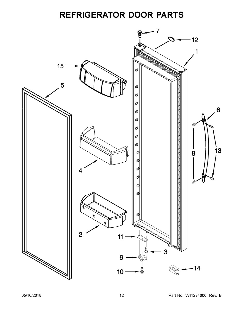 Refrigerator Door Parts Diagram and Parts List for WRS586FIEM04  Whirlpool Refrigerator