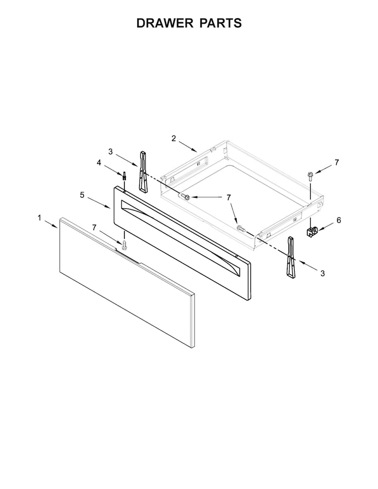 Drawer Parts Diagram and Parts List for WFE515S0ED0  Whirlpool Range
