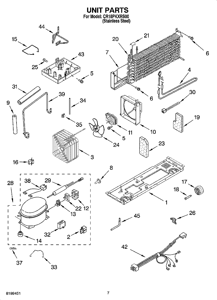 UNIT PARTS Diagram and Parts List for CR18PKXRS00  Crosley Refrigerator
