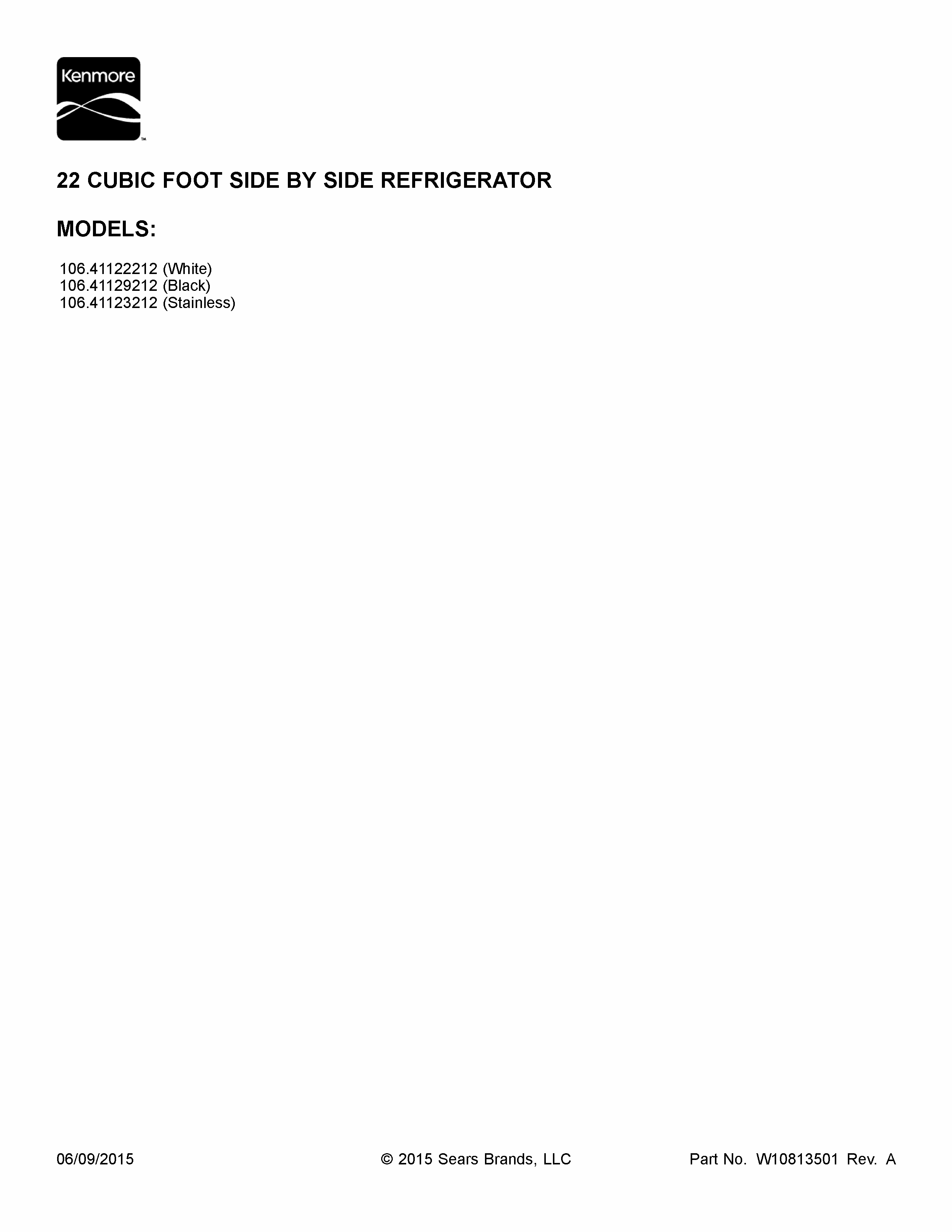 Cover Sheet Diagram and Parts List for 10641123212  Kenmore Refrigerator