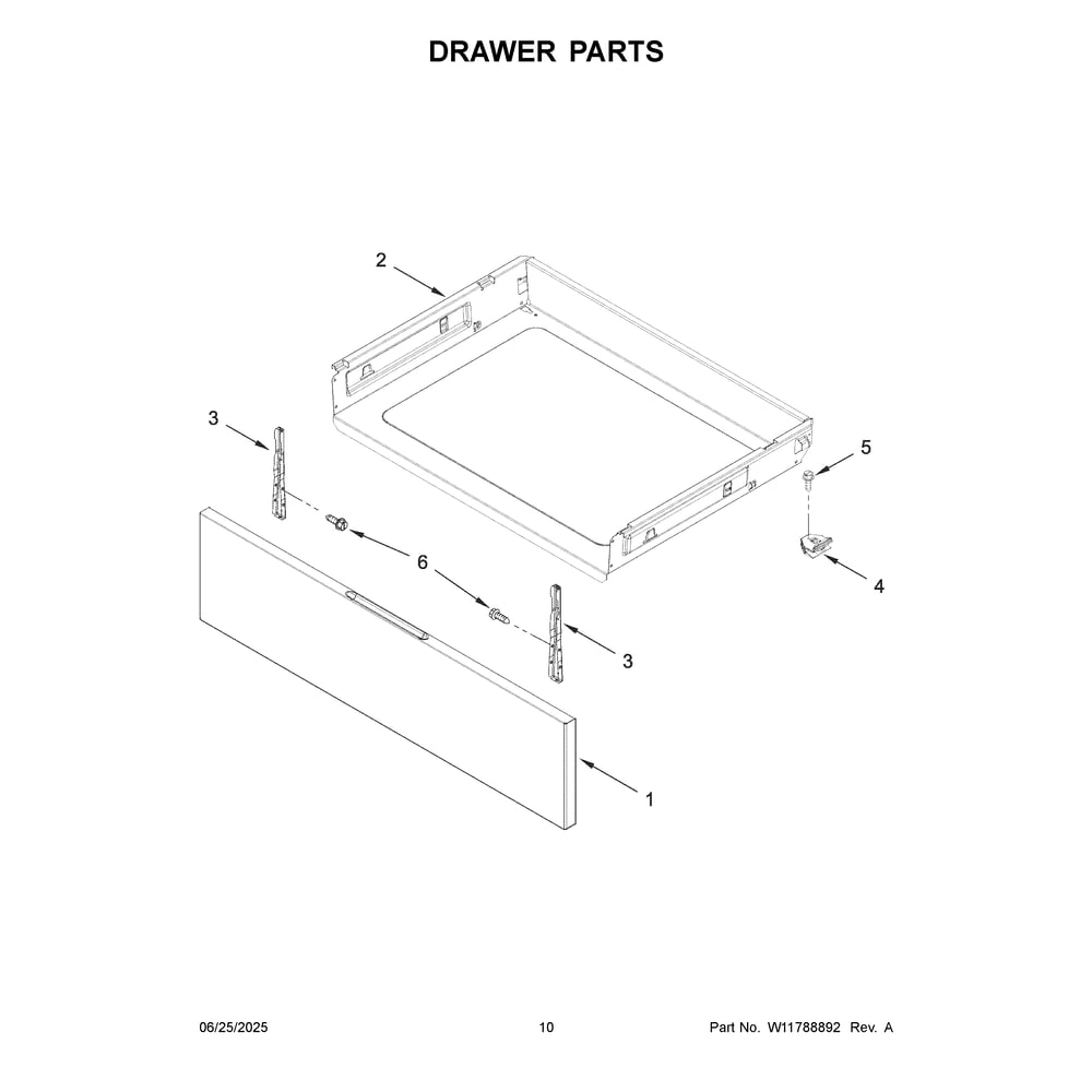 Drawer Parts Diagram and Parts List for WFES4530SV0  Whirlpool Range